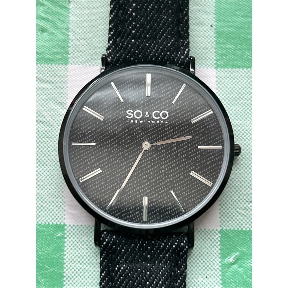 SO & CO New York Black Denim Band Quartz Watch